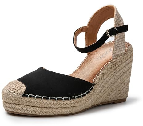 JOMIX Sandali Donna Estive Ciabatte Ragazze Espadrillas Eleganti Zeppa Pantofole Fibbia Casual Mare Spiaggia SD9374 (Nero,41)