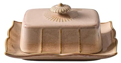SaiDuoDuo Keramik-Butterdose, Vintage-Buttertopf mit Deckel, Butterbehälterhalter - spülmaschinenfest,Khaki