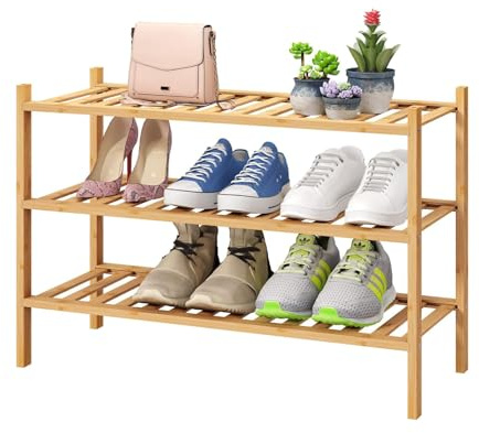 Akloya Bambus-Schuhregal, Mehrzweck-Schuh-Organizer mit 3 Ebenen, kleine Regale für Schuhe, Pflanzen, Bücher, Wohnzimmer, Flur, Schlafzimmer, Badezimmer (3 Tier)