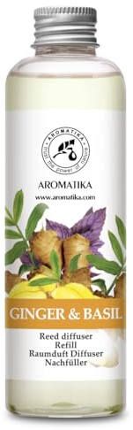 Raumduft Nachfüllflasche Ingwer & Basilikum 200ml - Nachfüllung mit ätherischem Ingweröl - Langanhaltend Natürliche Raumdüfte - Fur Raum - Küche - Baden - Spa - Aromatherapie