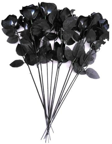 TVIVID Künstlicher schwarzer Rosenstrauß für Halloween, Heimsimulation, schwarze Rosen, Hochzeits-Par, 10 Stück