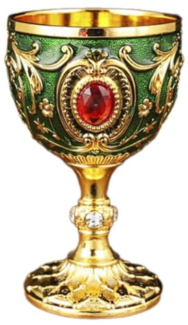 DimyFew Vintage Medieval Goblet Drinking Glass Party Supplies Handmade Novelty Engraving Metal Wine Cup Desktop Decoration, Green
