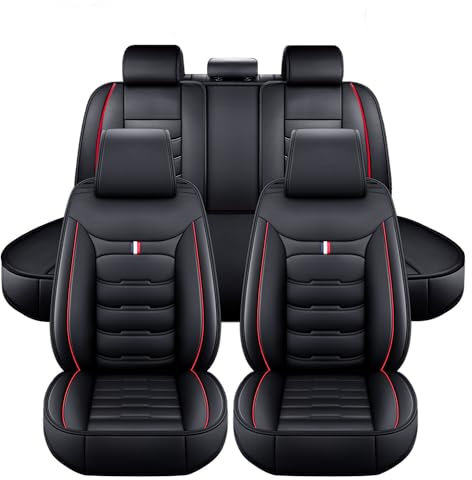Auto Sitzbezüge Set für VW Golf VII 7/Golf 7 GTE/Golf GTD 2011-2020, 5 Sitzer PU Leder wasserdichte Verschleißfest Schonbezüge Sitzschoner, Custom Innenraum Zubehör,E Black Red