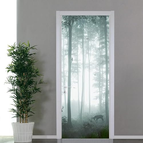 3D Nebliger Wald Türsticker Selbstklebende Türposter Türtapete Wandbilder Türkunst Türwandaufkleber Türfotos 90 X 200 Cm Für Wohnzimmer Schlafzimmer Badezimmer Küche Türdekoration 0