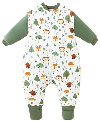Chilsuessy Baby Winterschlafsack Schlafsack mit Füssen kleine Kinder Ganzjahres Winter Schlafsack Schlafanzug für Jungen und Mädchen,abnehmbar Ärmel, Wald/2.0 Tog, 80/Baby Höhe 90-100cm