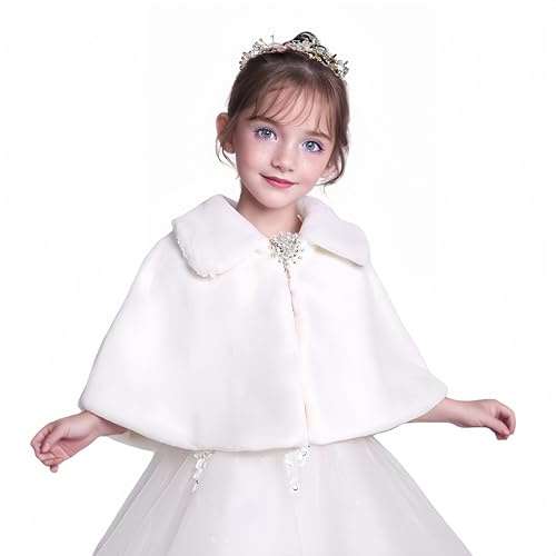 Proumhang Bolero Shrug pour Enfants Veste en Fausse Fourrure Blanche Manteau Shawl Tippet Cape d'hiver Chaude Vêtements de Mariage pour Fille Fleurie Cardigan Outwear Style 3 M(110~130)