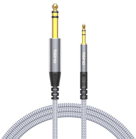 Tisino Câble Adaptateur Jack 3,5mm vers Jack 6,35mm Stéréo, 1M | Câble Audio Jack pour Guitare, PC, Home Cinéma et Amplificateur, 20 AWG OFC, Nylon Tressé, Haute Fidélité
