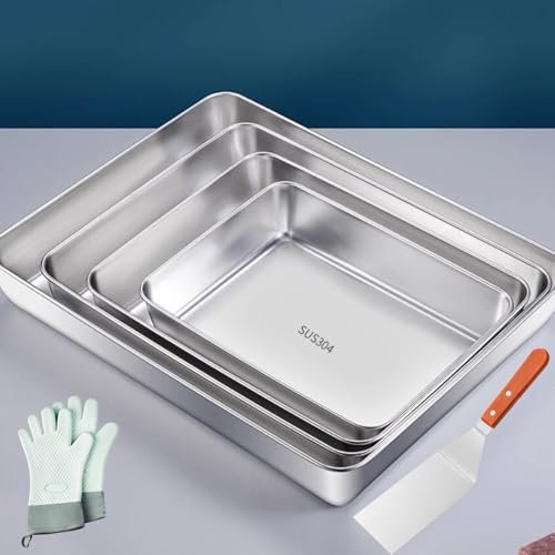 Backblech, rechteckiges Ofenblech aus Edelstahl, tiefe Ofenform, Fettpfanne zum Backen, Braten, Servieren, leicht zu reinigen & spülmaschinenfest