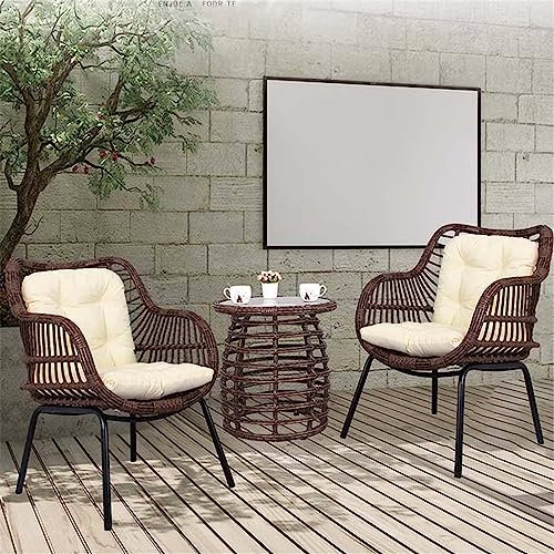3-teiliges Rattan-Bistro-Set mit Couchtisch für Garten Balkon Möbel