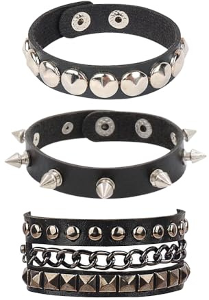 FSSTUD 3 Stück PU-Leder-Punk-Armbänder, Nieten, Gothic-Stil, Handgelenkmanschette, Armbänder, modische Spike-Armbänder, Halloween, Rock-Armbänder für Konzert-Partys, 22cm in circumference, Kein