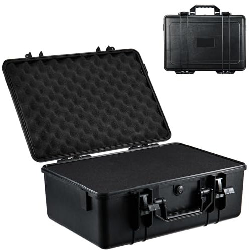 Youyijia Flight Case, Black Lockable Carrying Case for Measurement Instruments, 44x34.5x18cm Portable Aluminium Case Protective Safe Storage Toolbox with Cubed Foam Insert and Lid Foam