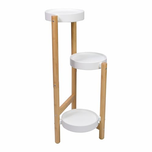 Blumenständer Bambus 3 Etagen Pflanzenregal 70cm hoch 20cm Ablagen | Bambus Blumenregal mit 3 runden Ablagen je 20 cm Durchmesser, für Innenräume, nachhaltig, feuchtigkeitsbeständig