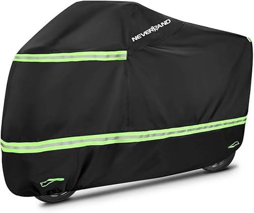 NEVERLAND Motorradabdeckung, Motorradabdeckung, 420 Oxford-Belüftungen, reflektierende Streifen, Regen, Staub, UV-Schutz, Aufbewahrung, Outdoor, L (220 x 95 x 110 cm)