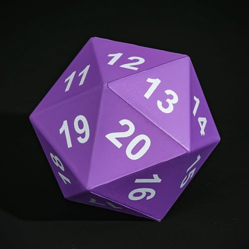 KSNDie D&D, dadi in schiuma D20, 80 mm, 20 lati, viola, con sacchetto con coulisse per giochi di ruolo
