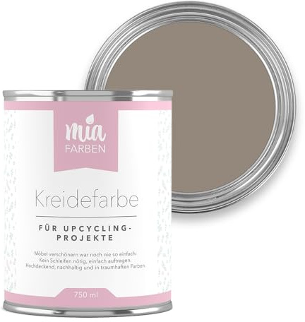 miafarben Kreidefarbe für Möbel ohne Schleifen 750 ml (Warmes Sepiaholz) | Hochdeckende, matte Möbelfarbe auf Holz, Metall und Kunststoff, wasserbasierter Möbellack für Vintage und Shabby Chic Look