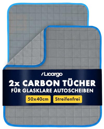 LICARGO Carbon Fenstertücher 2er-Set 50x40 cm - Mikrofaser Glastuch streifenfrei für Auto & Haushalt, 450 GSM Scheibentuch für kristallklare Autoscheiben innen & aussen, Carbontuch fusselfrei