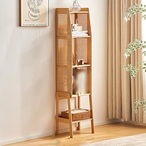 GXXINGIN Eckschrank im Landhausstil, mit Regal und offenem Stauraum, hoher Turm aus Rattan-Imitat, Bodenschrank, moderner Buffet-Sideboard-Aufbewahrungsschrank für das Esszimmer, natürlich (gelb, 143