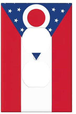 Cubiertas de salida con impresión de la bandera del estado de Ohio, 1 placa de pared de tamaño estándar, cubiertas de placas frontales de policarbonato de doble salida