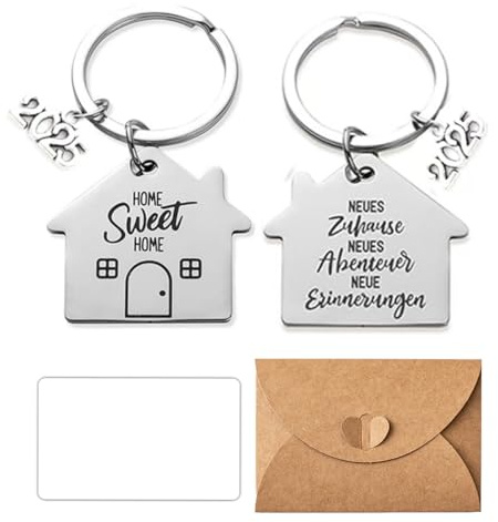 Lot de 2 Porte-Clés Maison Sweet Home 1 Enveloppe et Carte Vierge, Cadeau de Pendaison de Crémaillère,Porte Clé Maison Couple Personnalisé,Convient pour les Pendaisons de Crémaillère (Argenté)