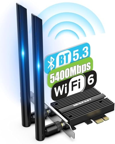NEWFAST Intel AX210 WLAN Karte,5400Mbps WLAN Stick,Tri-Bands(6G/5G/2.4G) WiFi PCI-E,Bluetooth 5.3 Adapter,WPA3,MU-MIMO,OFDMA,Extrem Low Latency,WLAN PCIe WiFi 6 Karte für Windows 11/10