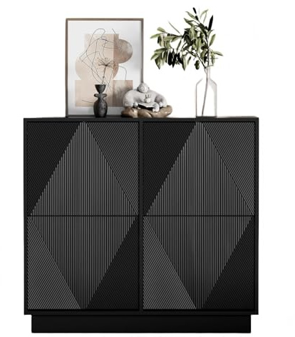 UEV Schuhschrank mit 4 Klappen, Schuhkipper Schuhkommode Schuhregal schmal für Flur mit Kippschutz/Drucktüröffner Push to Open, Verstellbare Trennwände für Verschiedene Schuhtypen99x24x91cm Schwarz