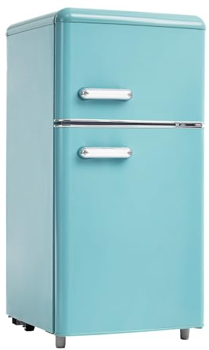 Mini refrigerador compacto de 72 L, clásico, retro, de 2 puertas, con estantes de vidrio ajustables y extraíbles. Ideal para dormitorios, garajes y oficinas.,Blue