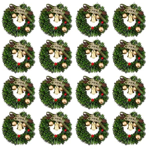 GOMAKERER 16 Stück Mini Weihnachtskranz, Puppenhaus Miniatur Weihnachtskranz Dekoration Zubehör Weihnachtsbaum Hängende Ornamente Für Feiertagsfest Dekoration 6~6.5cm