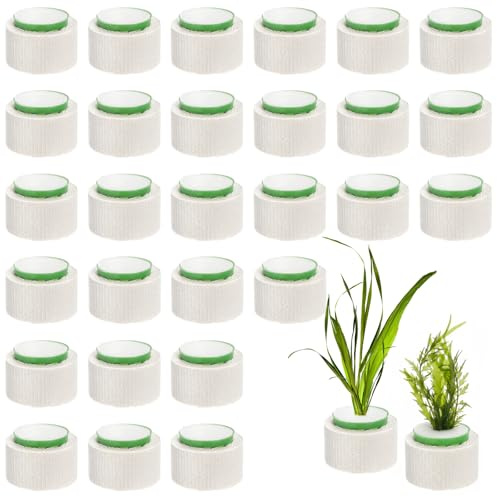 TOPZEA 30 Pack Aquarium Plant Weights, Aquatic Plant Holder Pots Anti-Floating Planters Ceramic Aquatic Plants Fixed Ring Anchors Set for Fish Tank, Pond, Aquarium Landscape Decorations, 1.75x 1.2