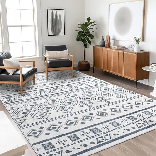 XSIVOD Matta 120x160 cm Kort Lugg - Tvättbar Halksäker Vardagsrumsmatta, Boho Vintage Design, Matta för Sovrum, Kök, Matsal, Kontor, Blå