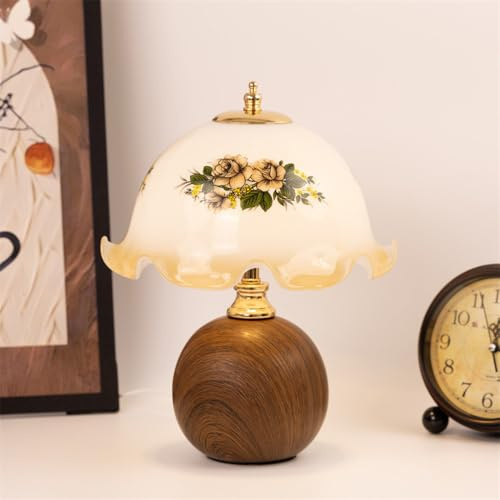 Mengjay Nachttischlampe mit Kabel,Vintage Keramik Tischlampe,E27 Fassung,Tischleuchte Deko Wohnzimmer mit Glaslampenschirm,Klein Schreibtischlampe Nachtlicht für Schlafzimmer (A)