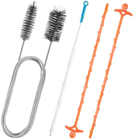 TAGMEIU 4 Pcs Drain Unblocker Tool Set, Sink and Pipe Cleaning Brush | Double brush pipe cleaner and hair clog removers for plug holes, sinks, bathroom, kitchen and toilet cleaning