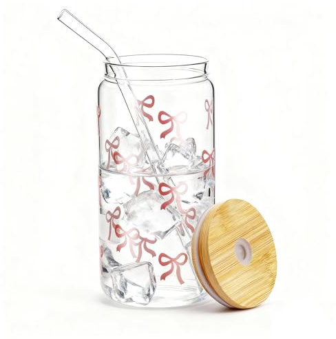 Bvxchg Reusable Iced Coffee Cups with Lids and Straws Matcha Cup for Cold Brew and Iced Tea Pink Plastic Cups 16oz Bow Mug Aesthetic Cups Smoothie Cup Leakproof Tea Cup for Coffee,Milk,Cocktail