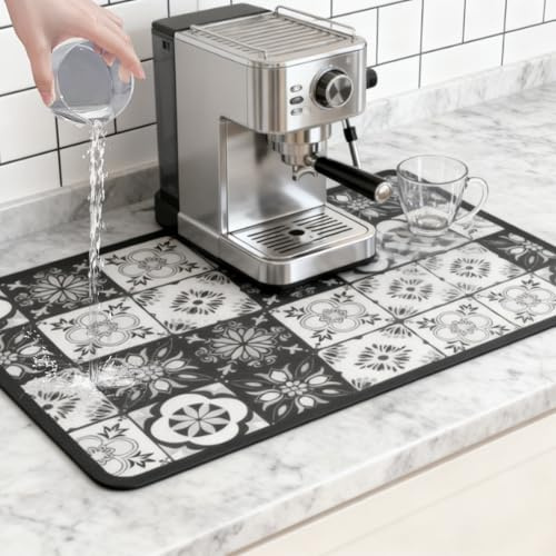 Kaffemaskinsmatta 60 x 40 cm, kaffemaskin droppmatta | kaffematta med dold gummibaksida, tvättbar anti-skållningsisolering, halkfri för bar, porslin, kök och handfat
