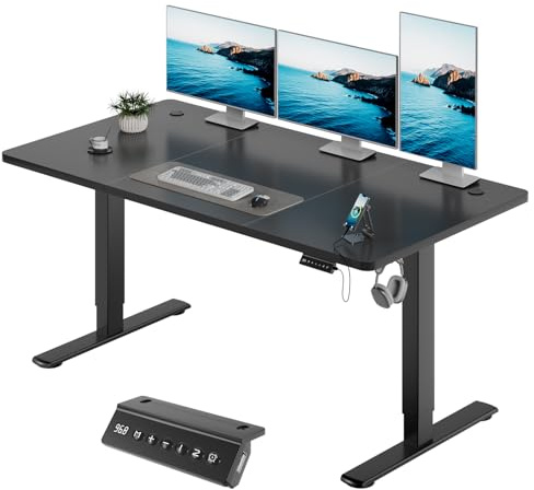 JUMMICO Höhenverstellbarer Elektrischer Schreibtisch 160 x 70 cm mit USB Ladeanschluss, Schreibtisch Höhenverstellbar, Ergonomischer Steh-Sitz Tisch Schwarz