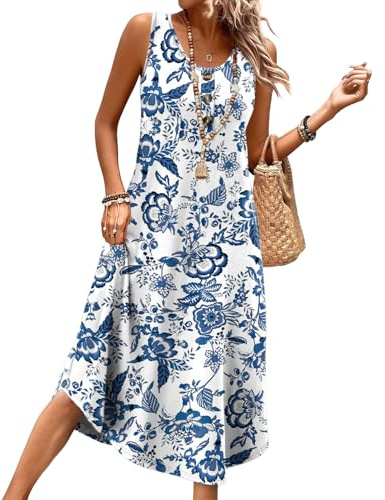 WIHOLL Summer Dresses for Women UK Ladies Sleeveless Dress Womens Button Front Beach Sundresses with Pockets Midi Length Dresses