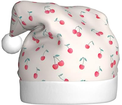 Uusnwaa Gorro de Navidad con estampado de cerezas rojas, unisex, para adultos, sombrero de Navidad grueso para fiestas de Año Nuevo