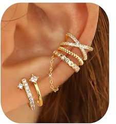 Roheafer 4 Stück Ohrklemmen, nicht piercing, hypoallergen, vergoldete Ohrklemmen-Ohrringe für Frauen, trendiges CZ-Clip-Ohrring-Set für den Knorpel, zierliche, verstellbare Fake-Piercing-Ohrringe