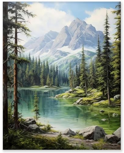 gelrovaled Malen Nach Zahlen Erwachsene, DIY Handgemalt Ölgemälde Kit für Anfänger und Erwachsene Mit 3-Pinseln und Acrylfarbe, Ohne Rahmen 40X50CM (Jungle Lake)