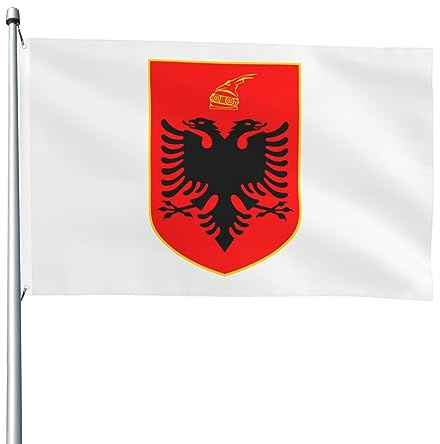 Giardino Bandiera Coat Of Arms Of Albania Bandiera Militare 2 Occhielli Metallici Decorazione Striscione All'Aperto, Per Eventi, Celebrazioni, Giardino, 90x150cm