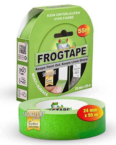 FrogTape Multi Surface Ruban de Masquage 24mm x 55m, Adhésif Peintre avec Technologie PaintBlock, Lignes Nettes, Enlèvement Sans Résidus, Scotch Peinture pour Bois Verre Métal, Vert