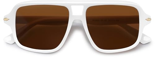 VANLINKER 2026 Trendy Retro Square Vintage Aviator Sunglasses for Women Men Shades VL9895,White Frame Brown Lens
