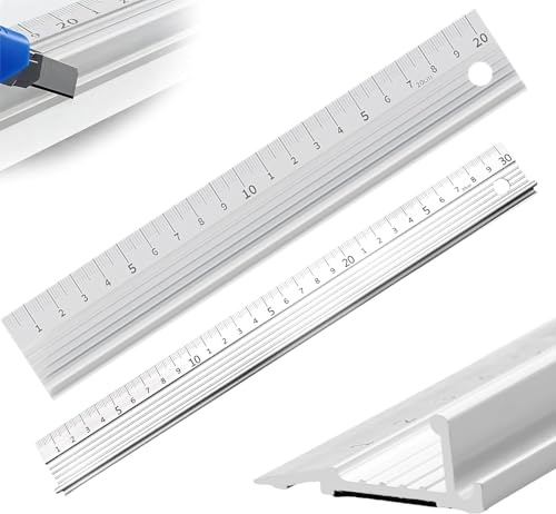 2 PCS Metal Ruler for Cutting, Dual Size Aluminium Rulers with Measurement Markings, 20 cm and 30 cm Steel Ruler for Painting Tools and Craft Projects