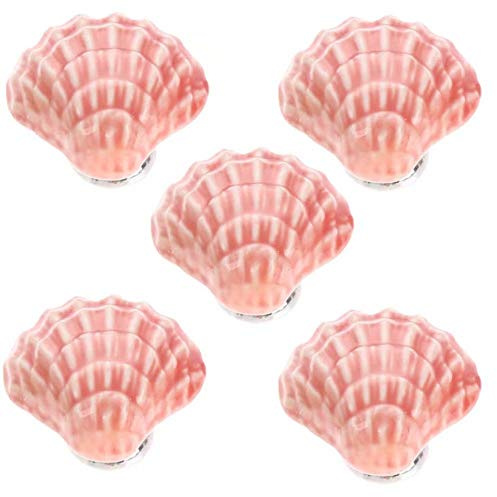 FBSHOP(TM) 31mm 5pcs Pink Lovely Shell Shape Ceramic Door Knob Retro Handle Pull Knobs Door Cupboard Locker for Kitchen,Bedroom Drawer,Cabinet,Chest, Bin, Dresser, Cupboard, Etc with Screws