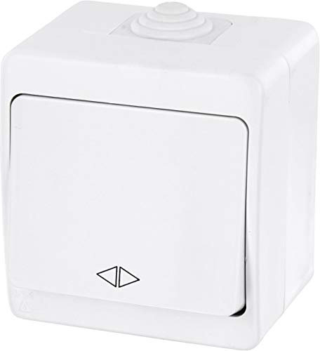 Surface-Mounted Wet Room Cross Switch IP54 - All-in-One - Frame + Insert + Cover (Series G1 Pure White)
