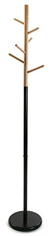 Versa Malmö Minimalistischer Garderobenständer für den Eingangsbereich, mit 9 Haken für Kleidung oder Taschen für die Halle, Maßnahmen (H x L x B) 171 x 28 x 28 cm, Metall und Holz, Farbe: Schwarz