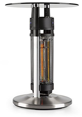 Blumfeldt Primal Heat - Tavolo Bistrò Riscaldato, Riscaldatore Infrarossi, Stufa Elettrica per Esterno con Sensori di Prossimità, IP44, Piano in Vetro di Sicurezza, Argento, 1200W, Altezza: 65cm