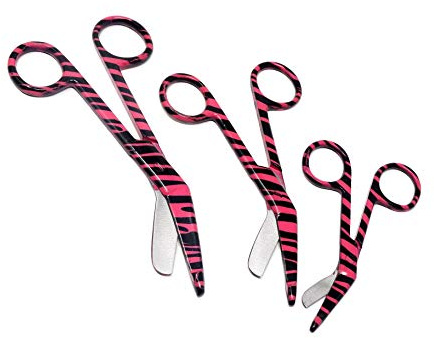Pack of 3 pcs Assorted Full Pink Black Zebra Pattern Color Lister Bandage Scissors 3.5, 4.5, 5.5, Stainless Steel
