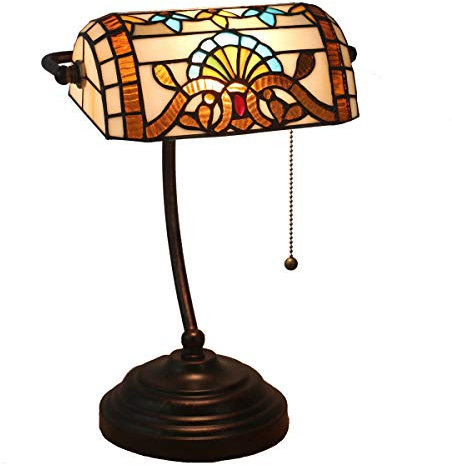 GDLight Tiffany-Stil Barock Banker Lampe Mittelmeer-Buntglas-Tischlampe Zink-Legierung Basis Schreibtisch Lights-Befestigungen für Wohnzimmer Schlafzimmer Nacht Cafe, E27