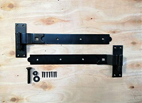 Infinity Decor 45,7 cm 61 cm gekröpft oder gerade Schwerlasthaken und Band Torscharniere Drop Bolt Set – Schwarz/Zink (5 x 45,7 cm Scharnier + Fallbolzen gekröpft, schwarz)