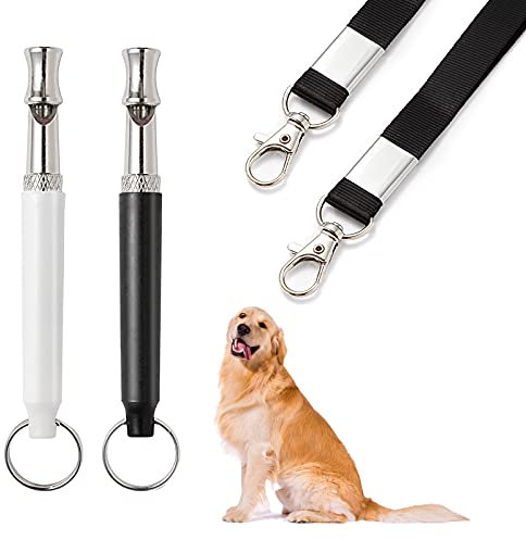 Hweey Hundepfeife, Ultraschall-Hundepfeife, verstellbare Tonhöhe, geräuschlos, mit Umhängeband, für Rückruf, Stoppen von Bellen, Hundetraining, 2 Stück (schwarz, weiß)